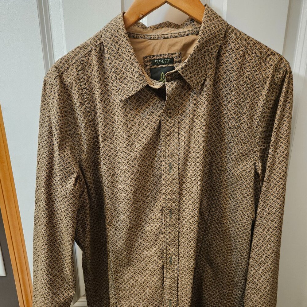 Prana Long-Sleeve Button-Down Shirt, Fallow/Black, Large, Slim Fit